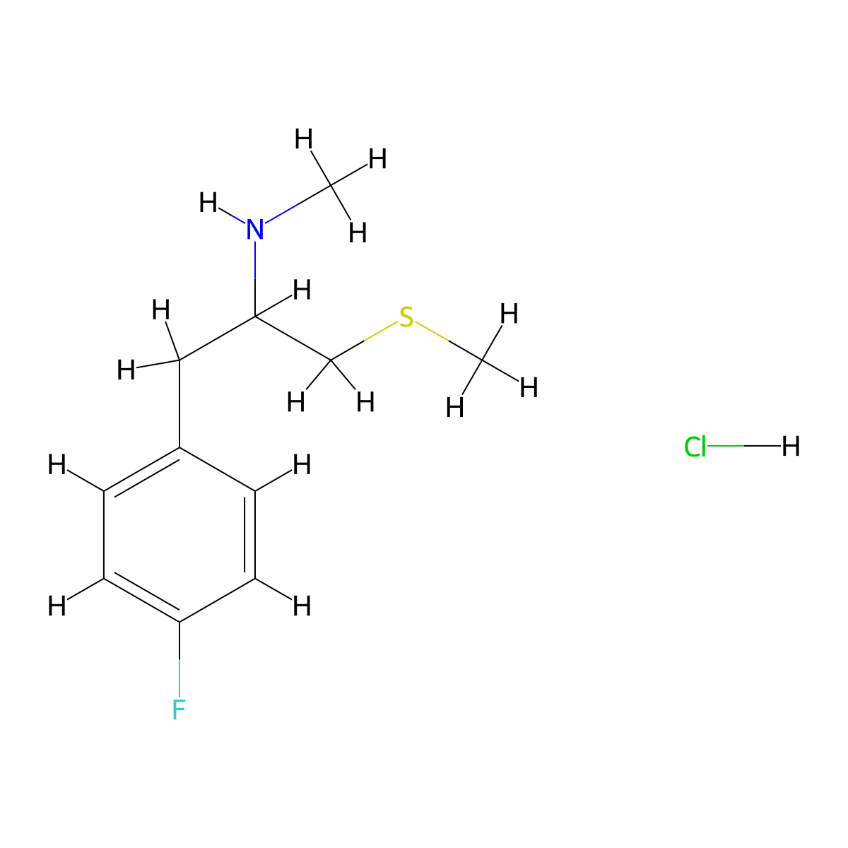 (1-(4-Fluorophenyl)-3-(methylsulfanyl)propan-2-yl)(methyl)amine hydrochloride molecular structure, CAS 2225147-50-0