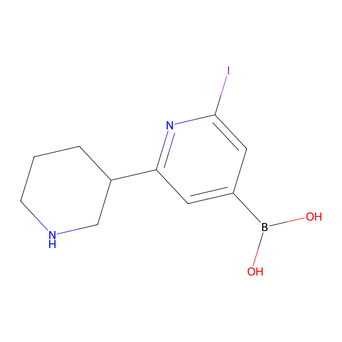 (2-Iodo-6-(piperidin-3-yl)pyridin-4-yl)boronic acid molecular structure, CAS 2225151-62-0