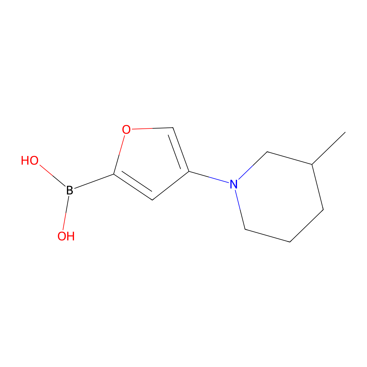 (4-(3-Methylpiperidin-1-yl)furan-2-yl)boronic acid molecular structure, CAS 2225151-64-2