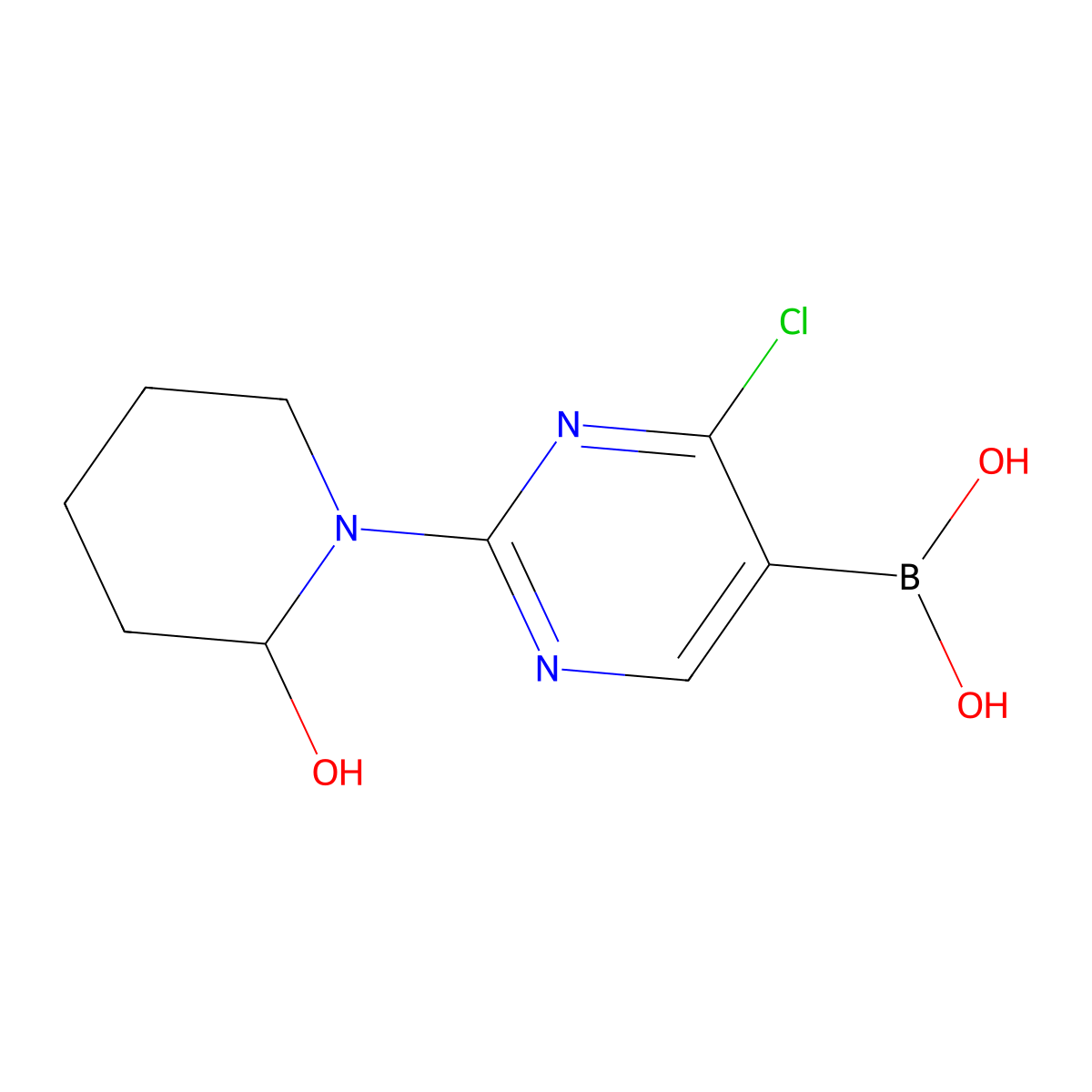 (4-Chloro-2-(2-hydroxypiperidin-1-yl)pyrimidin-5-yl)boronic acid molecular structure, CAS 2225151-66-4
