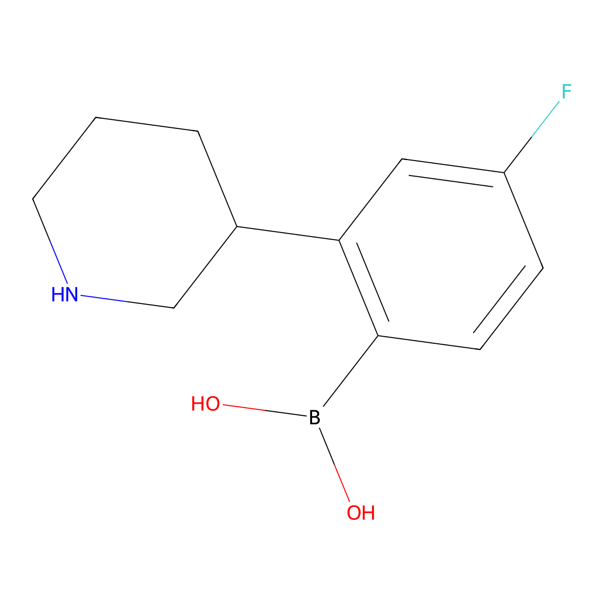 (4-Fluoro-2-(piperidin-3-yl)phenyl)boronic acid molecular structure, CAS 2225151-69-7