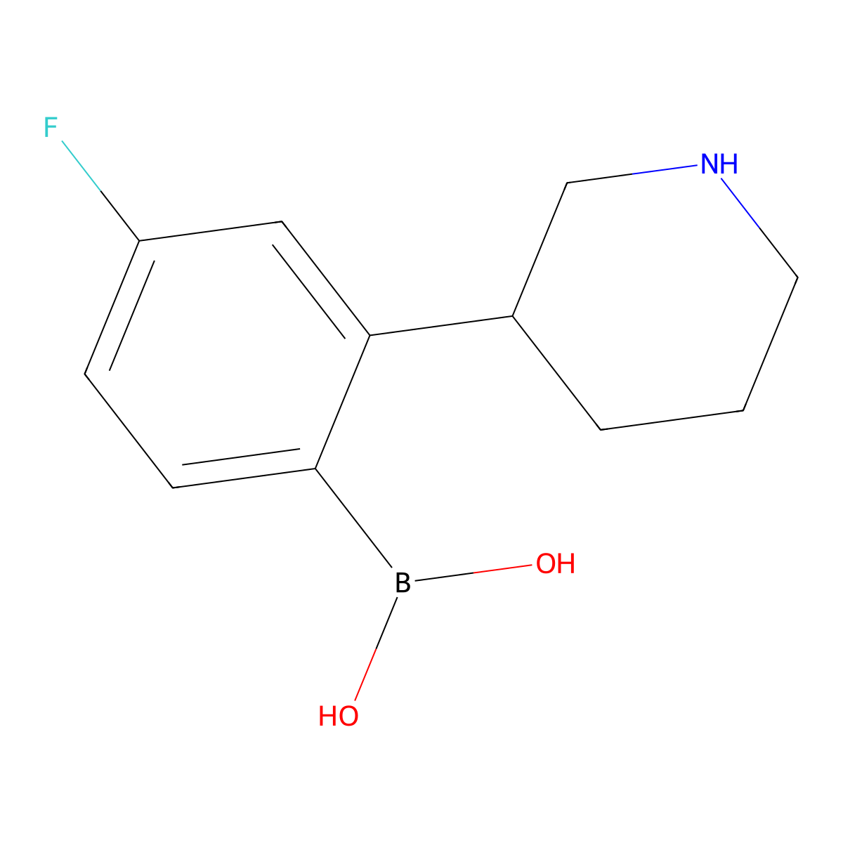 (4-Fluoro-2-(piperidin-3-yl)phenyl)boronic acid molecular structure, CAS 2225151-69-7