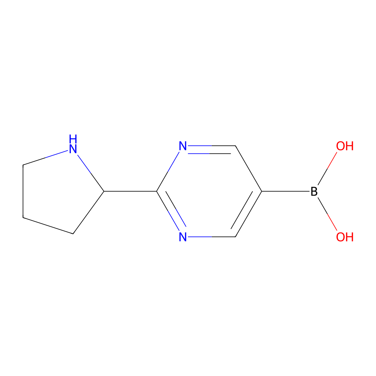 (2-(Pyrrolidin-2-yl)pyrimidin-5-yl)boronic acid molecular structure, CAS 2225151-70-0
