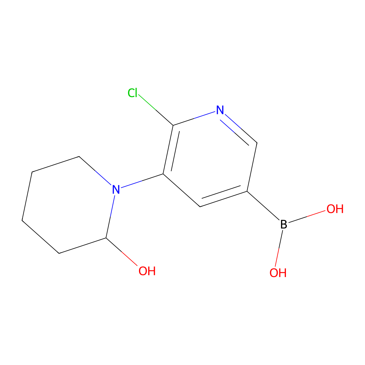 6-Chloro-5-(2-hydroxypiperidin-1-yl)pyridine-3-boronic acid molecular structure, CAS 2225151-80-2