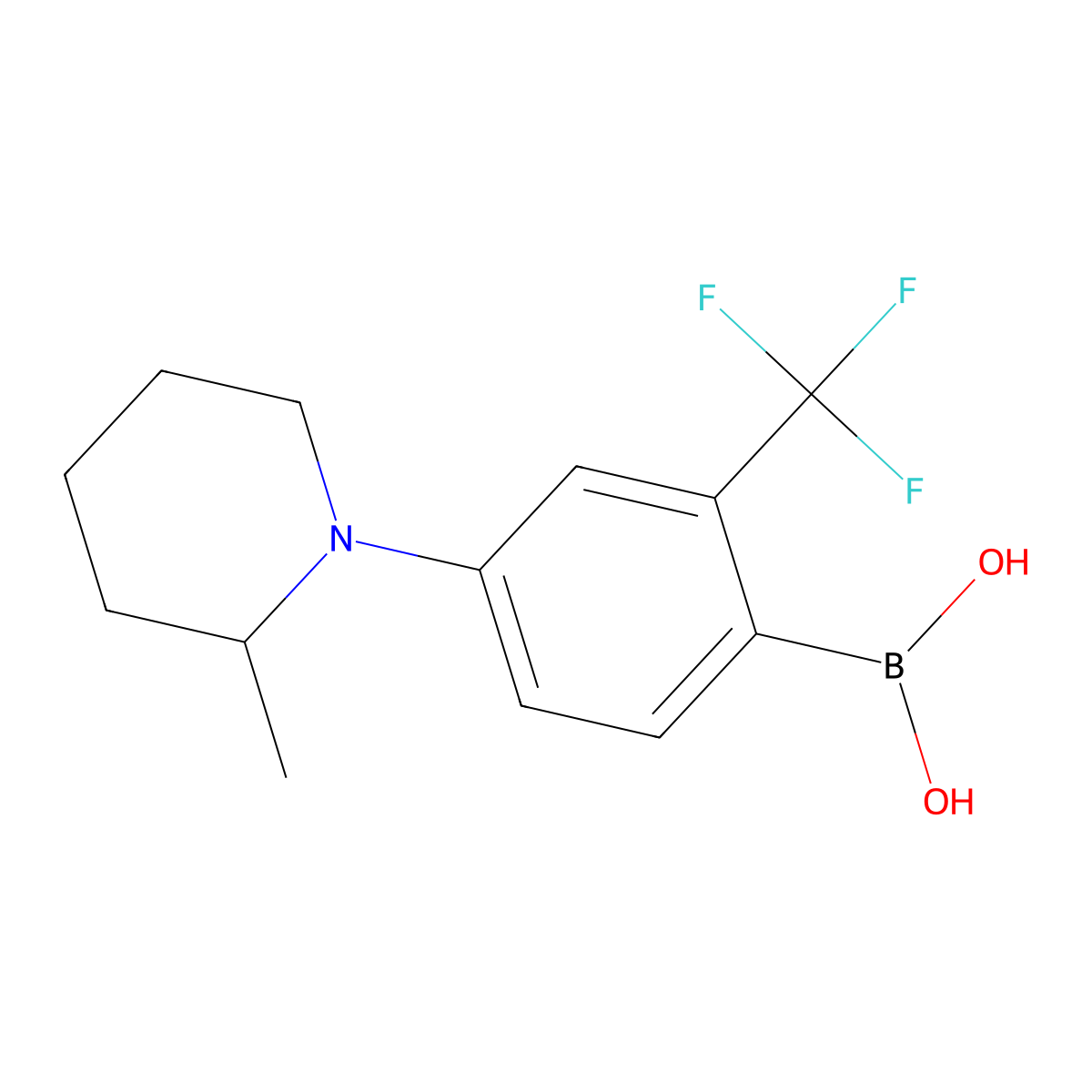 2-Trifluoromethyl-4-(2-methylpiperidin-1-yl)phenylboronic acid molecular structure, CAS 2225151-81-3