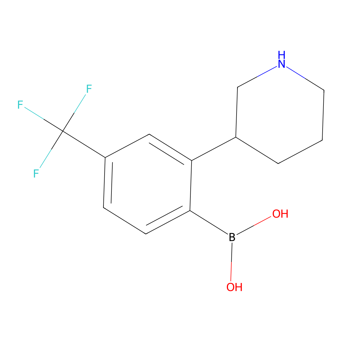 2-(Piperidin-3-yl)-4-trifluoromethylphenylboronic acid molecular structure, CAS 2225151-82-4