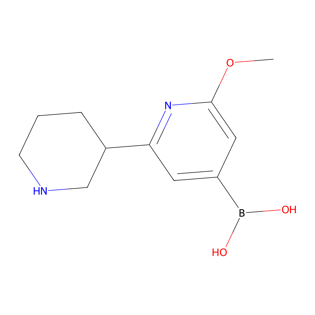 (2-Methoxy-6-(piperidin-3-yl)pyridin-4-yl)boronic acid molecular structure, CAS 2225151-90-4