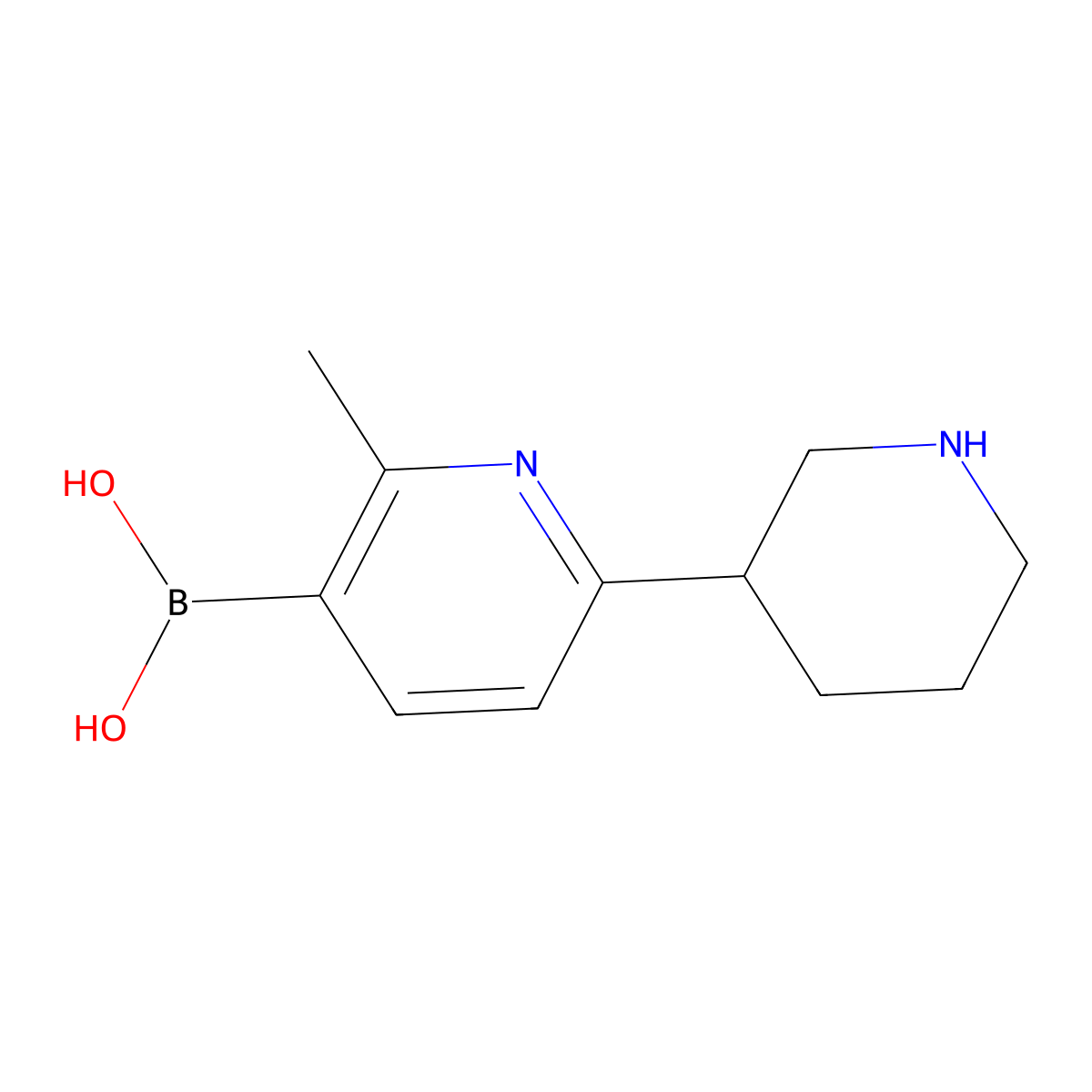 (2-Methyl-6-(piperidin-3-yl)pyridin-3-yl)boronic acid molecular structure, CAS 2225151-92-6