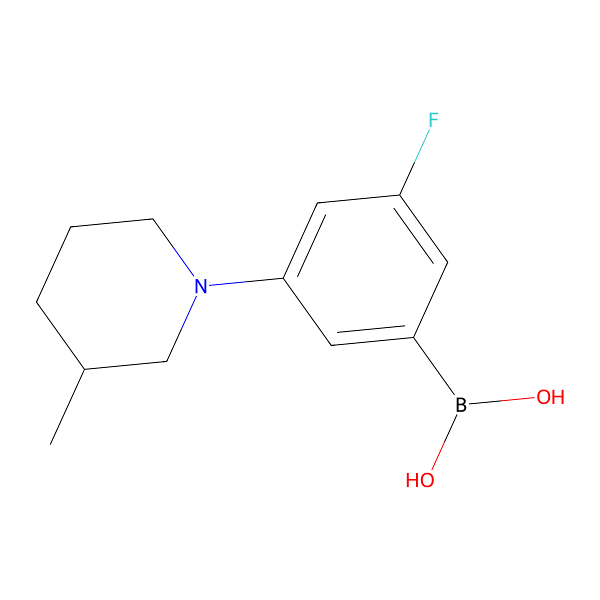 (3-Fluoro-5-(3-methylpiperidin-1-yl)phenyl)boronic acid molecular structure, CAS 2225151-93-7
