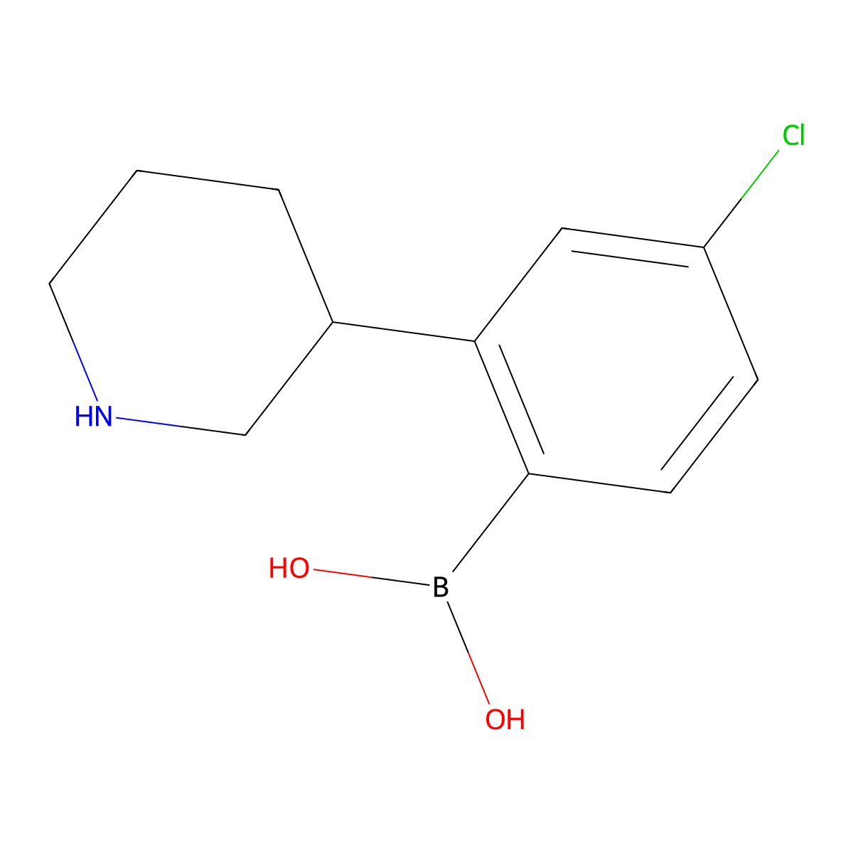 (4-Chloro-2-(piperidin-3-yl)phenyl)boronic acid molecular structure, CAS 2225151-96-0