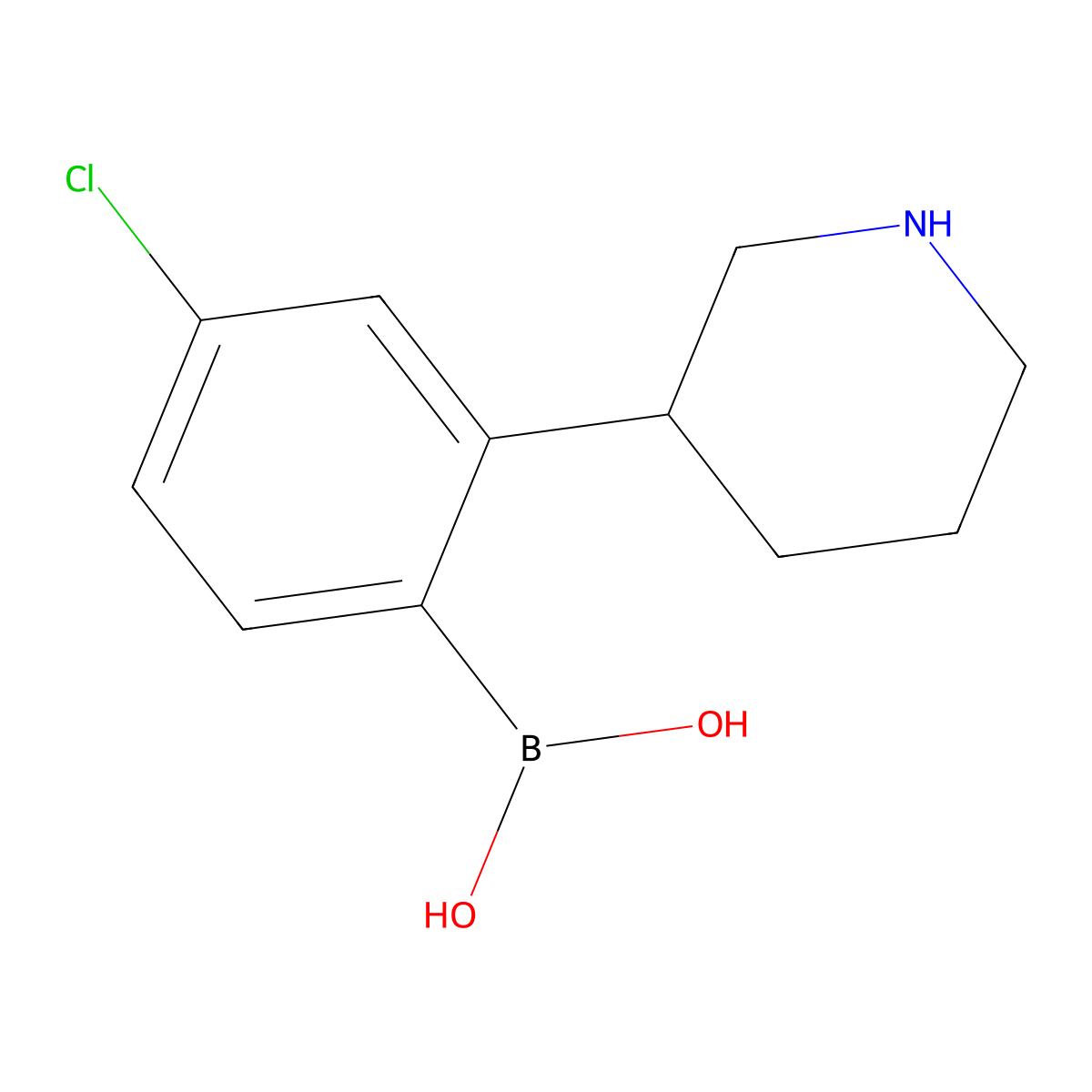 (4-Chloro-2-(piperidin-3-yl)phenyl)boronic acid molecular structure, CAS 2225151-96-0