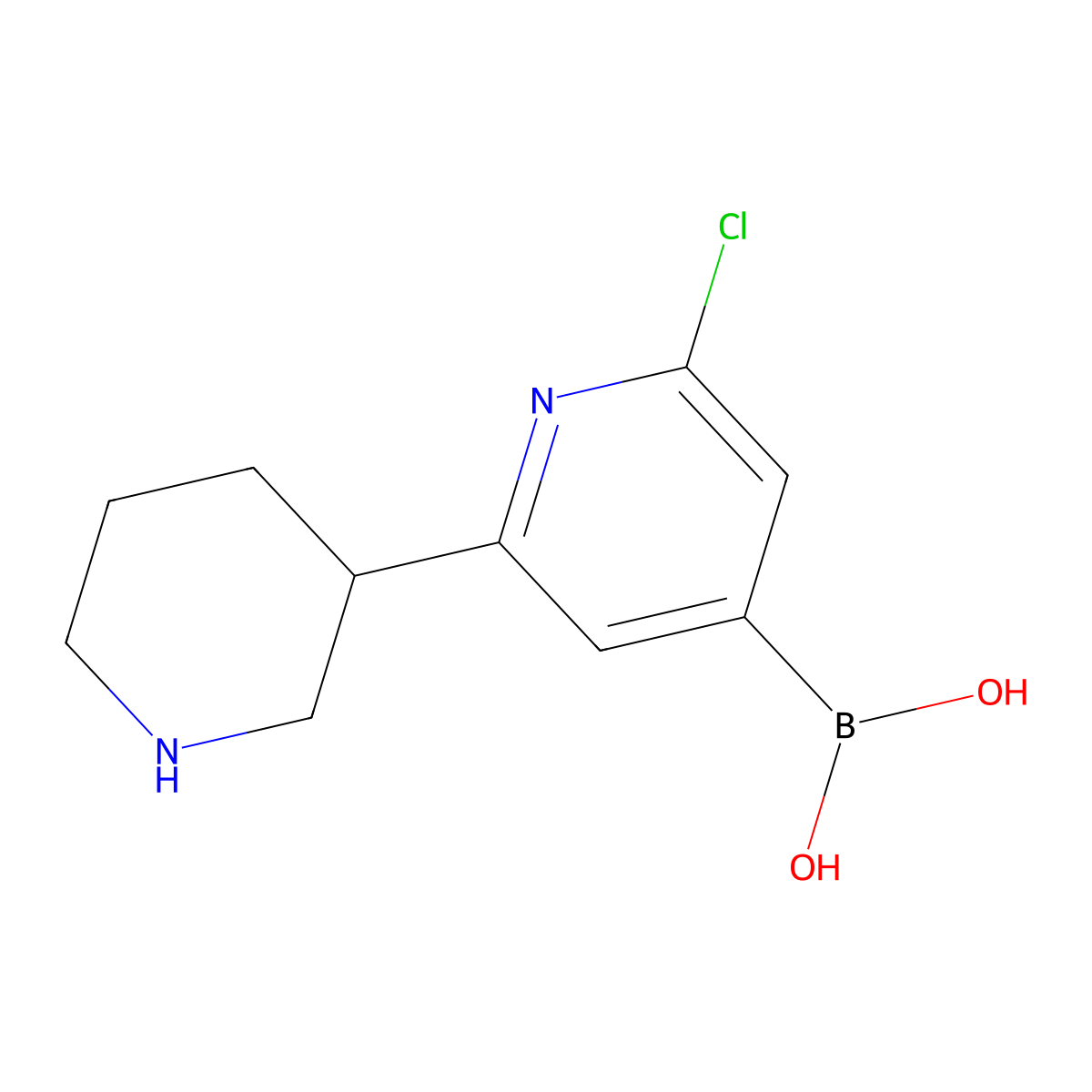 (2-Chloro-6-(piperidin-3-yl)pyridin-4-yl)boronic acid molecular structure, CAS 2225152-01-0