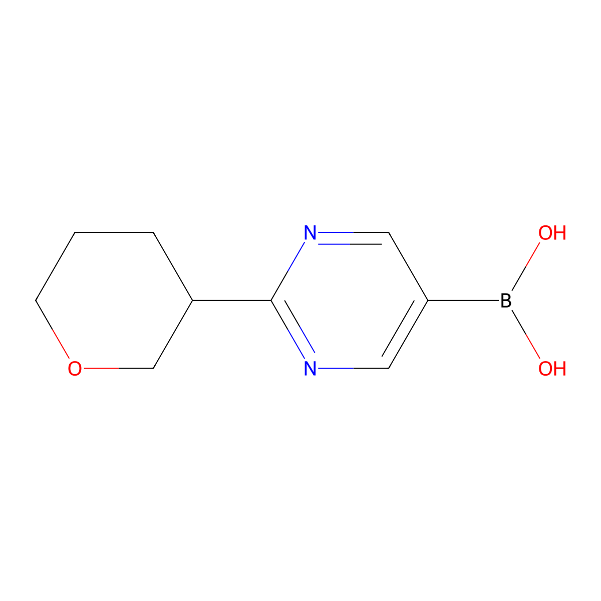 (2-(Tetrahydro-2H-pyran-3-yl)pyrimidin-5-yl)boronic acid molecular structure, CAS 2225152-02-1
