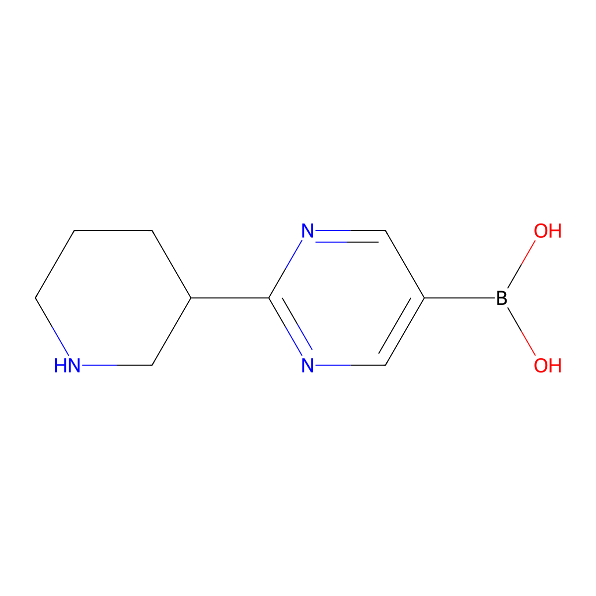 2-(Piperidin-3-yl)pyrimidine-5-boronic acid molecular structure, CAS 2225152-04-3