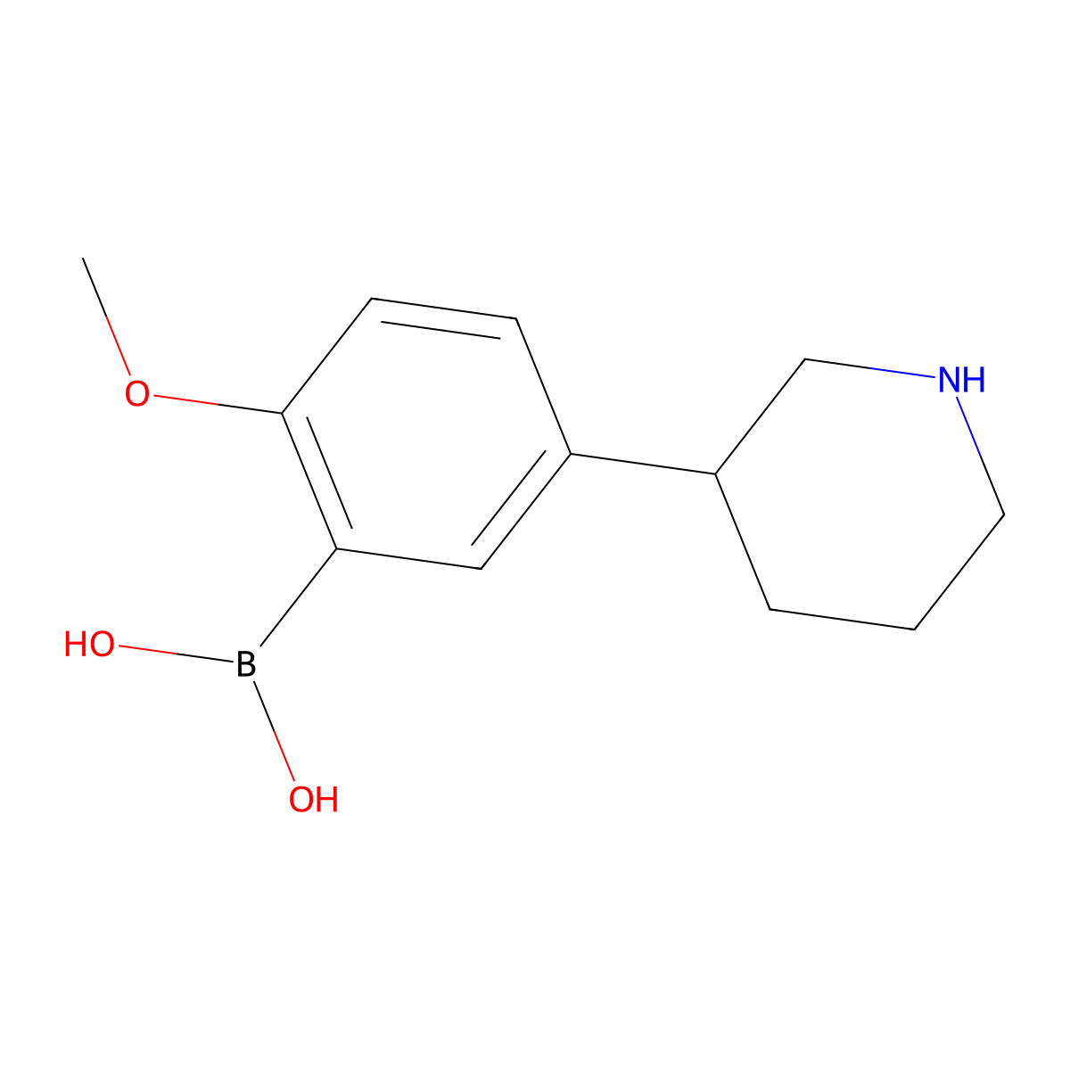 (2-Methoxy-5-(piperidin-3-yl)phenyl)boronic acid molecular structure, CAS 2225152-06-5