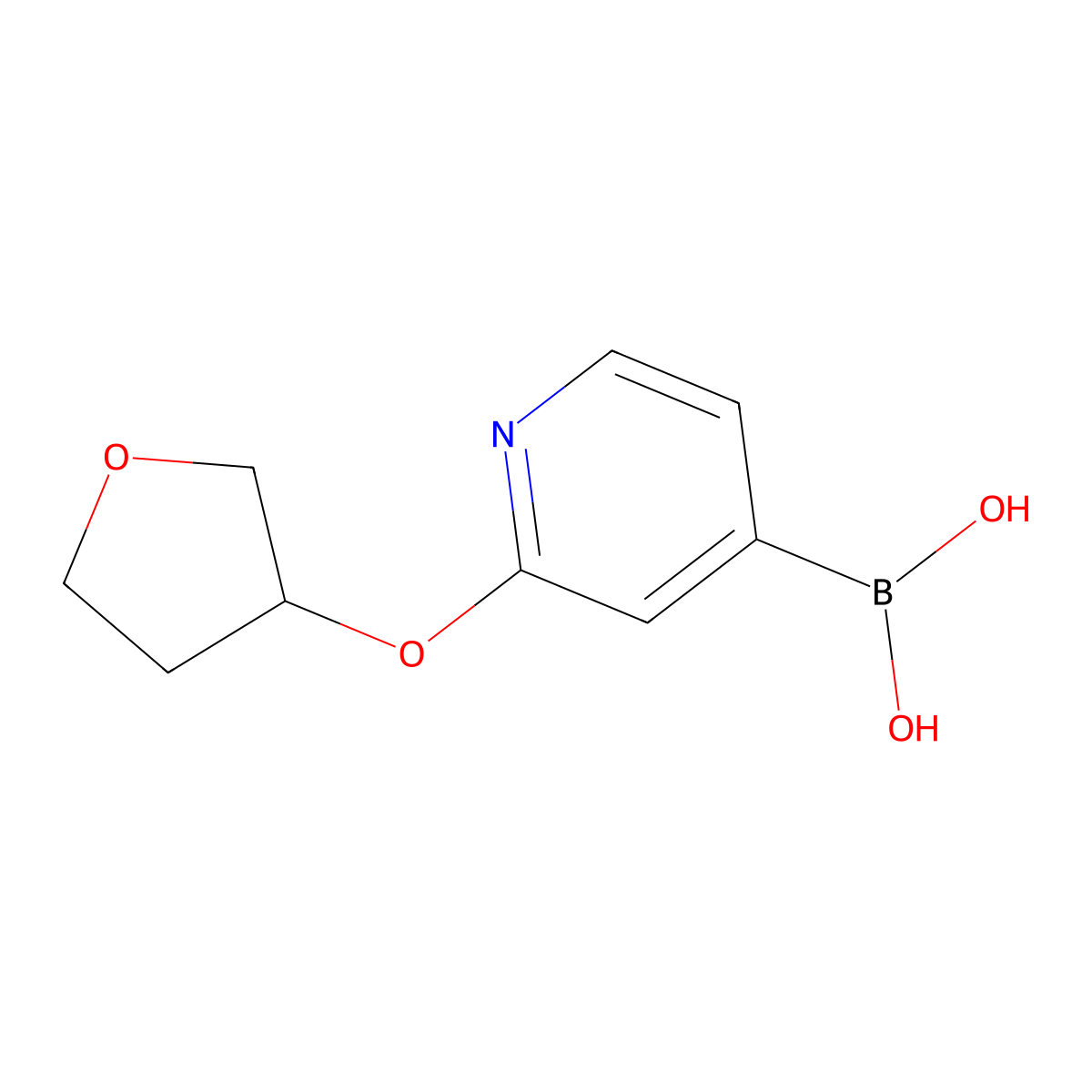 (2-((Tetrahydrofuran-3-yl)oxy)pyridin-4-yl)boronic acid molecular structure, CAS 2225152-13-4