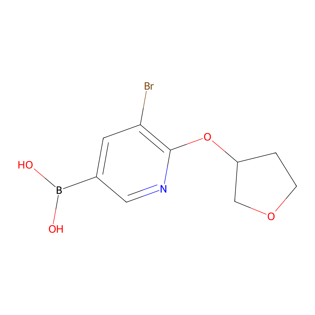 5-Bromo-6-(tetrahydrofuran-3-yloxy)pyridine-3-boronic acid molecular structure, CAS 2225152-14-5