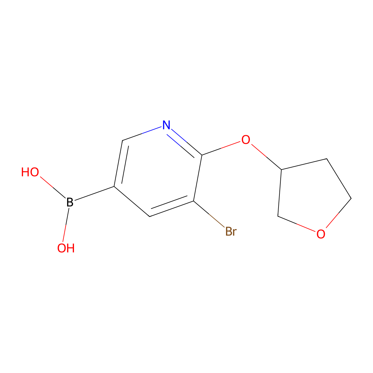 5-Bromo-6-(tetrahydrofuran-3-yloxy)pyridine-3-boronic acid molecular structure, CAS 2225152-14-5