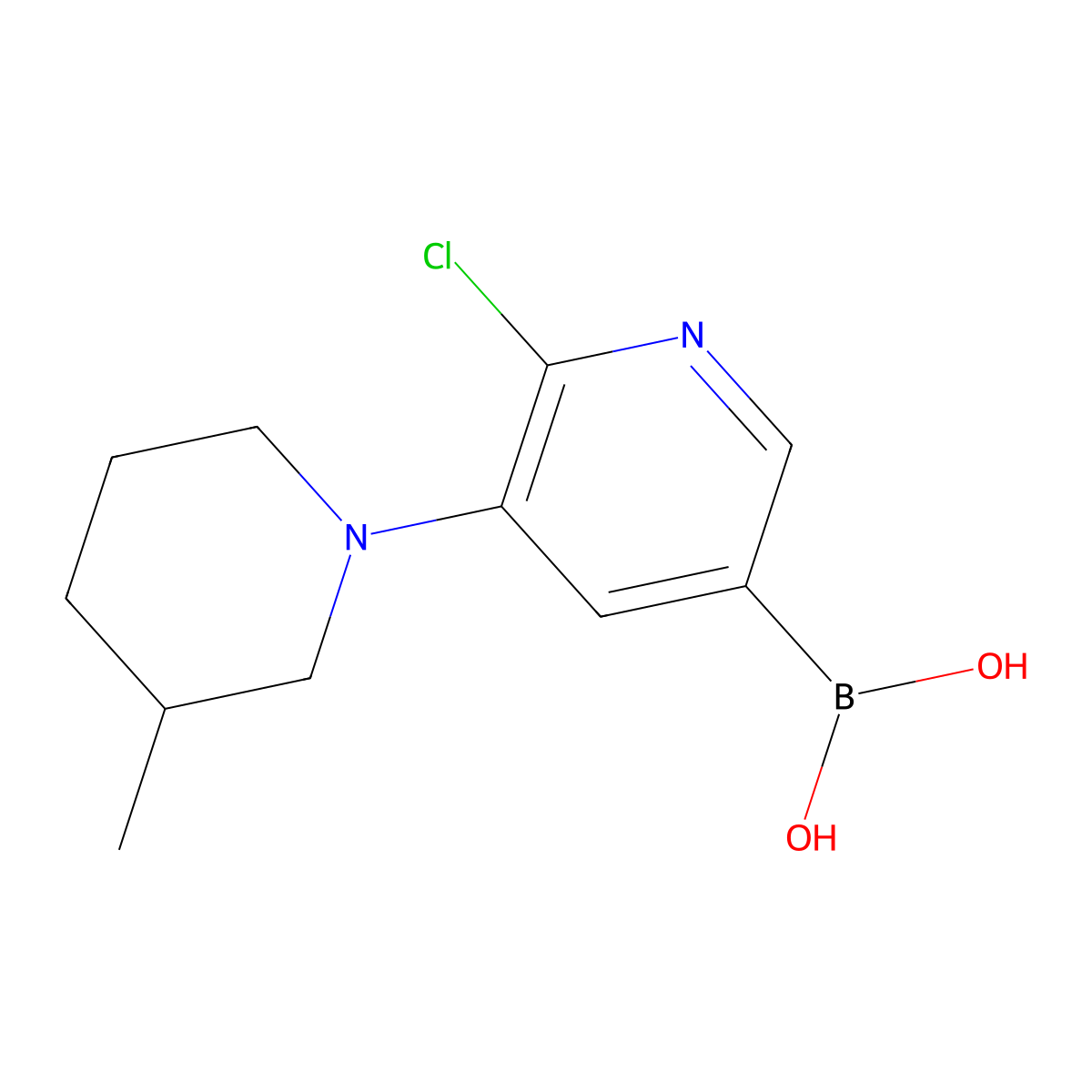 6-Chloro-5-(3-methylpiperidin-1-yl)pyridine-3-boronic acid molecular structure, CAS 2225152-15-6