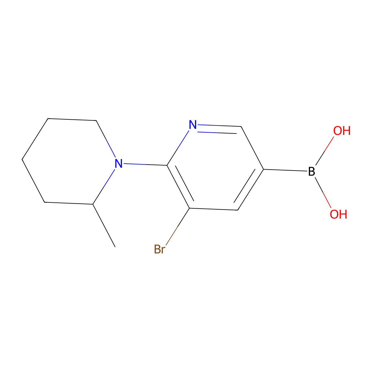 (5-Bromo-6-(2-methylpiperidin-1-yl)pyridin-3-yl)boronic acid molecular structure, CAS 2225152-16-7