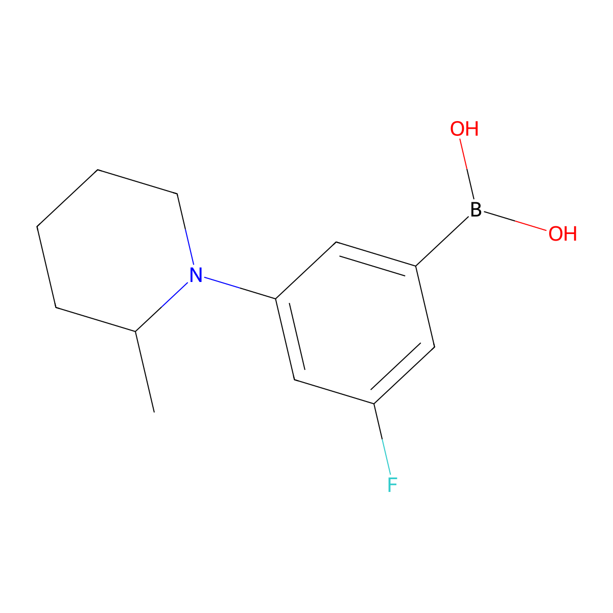 (3-Fluoro-5-(2-methylpiperidin-1-yl)phenyl)boronic acid molecular structure, CAS 2225152-17-8