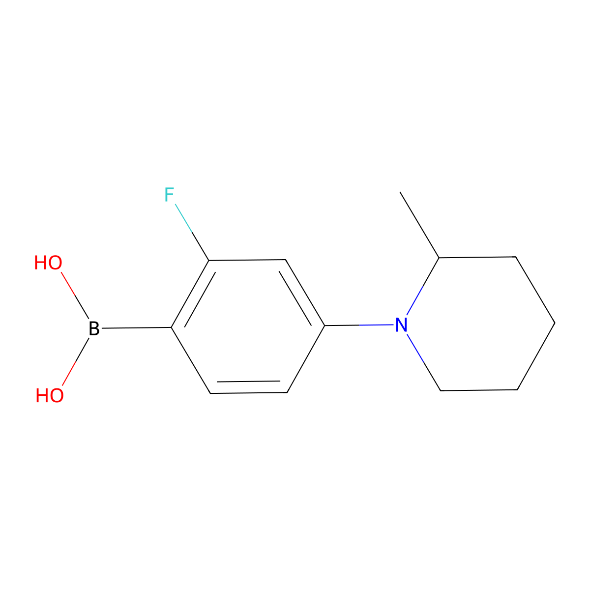 (2-Fluoro-4-(2-methylpiperidin-1-yl)phenyl)boronic acid molecular structure, CAS 2225152-19-0