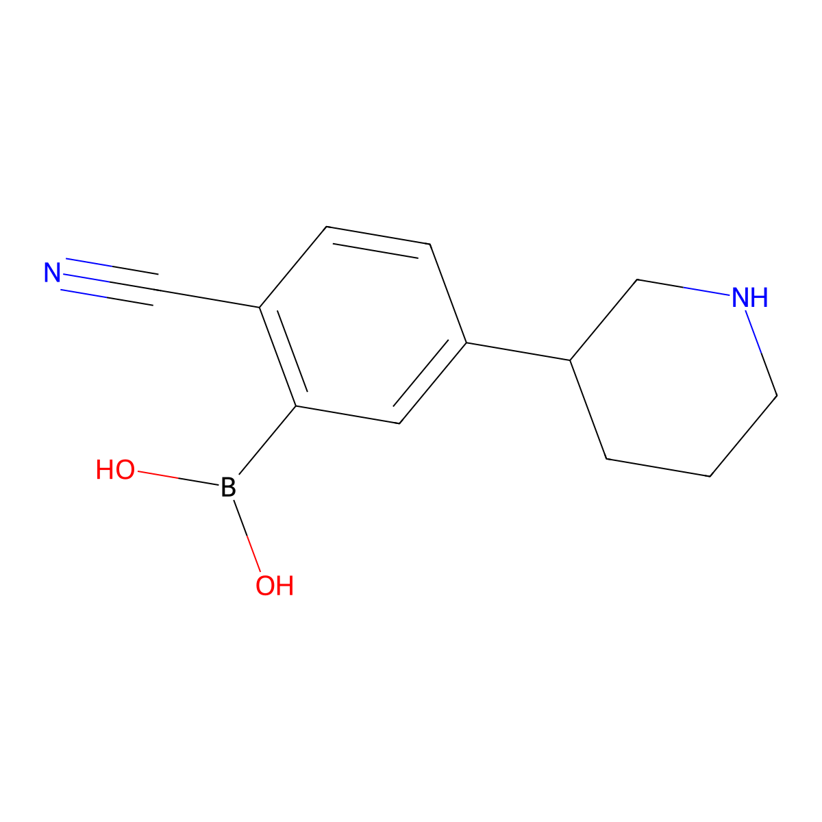 (2-Cyano-5-(piperidin-3-yl)phenyl)boronic acid molecular structure, CAS 2225152-20-3