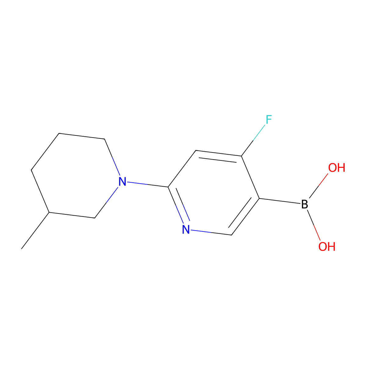 (4-Fluoro-6-(3-methylpiperidin-1-yl)pyridin-3-yl)boronic acid molecular structure, CAS 2225152-31-6