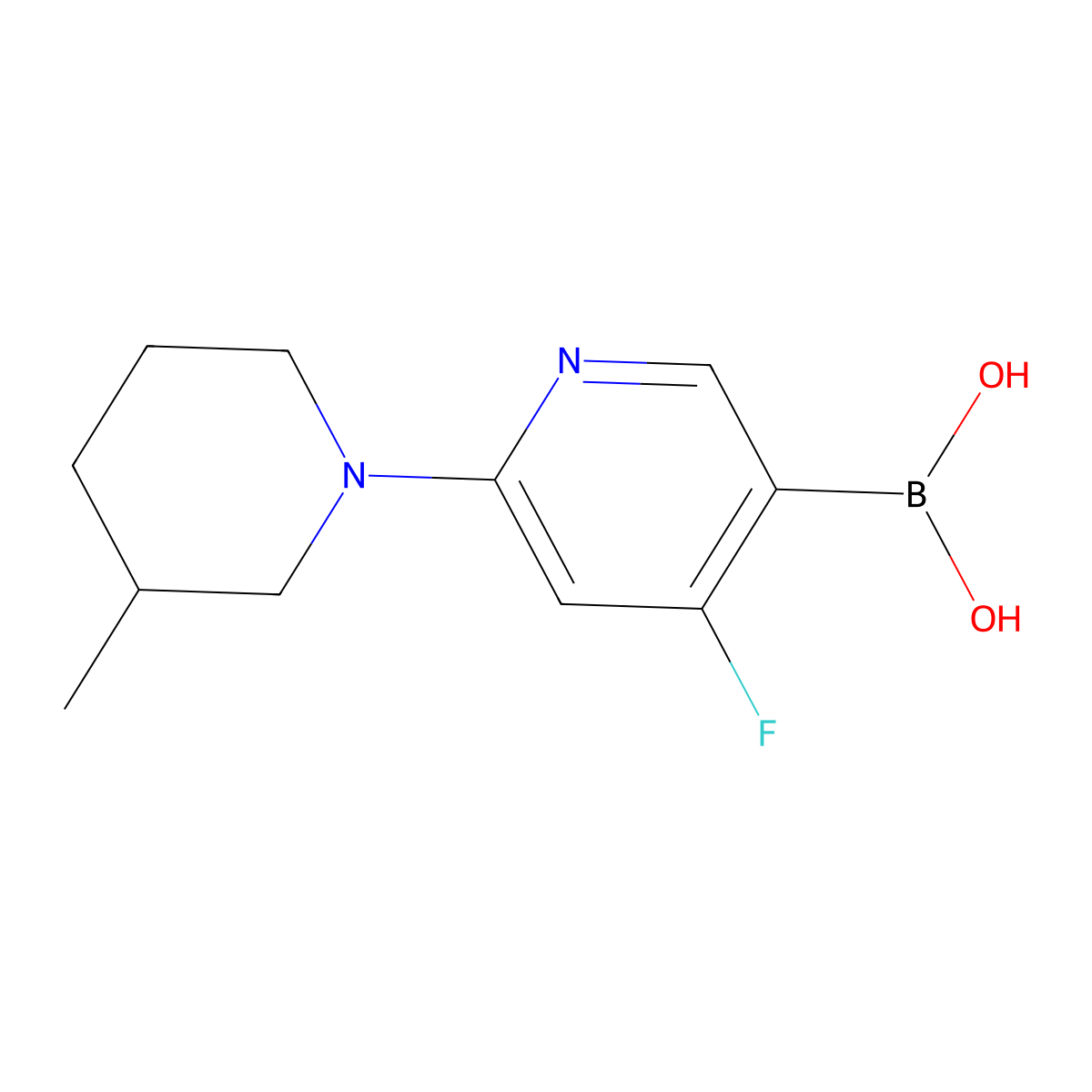 (4-Fluoro-6-(3-methylpiperidin-1-yl)pyridin-3-yl)boronic acid molecular structure, CAS 2225152-31-6