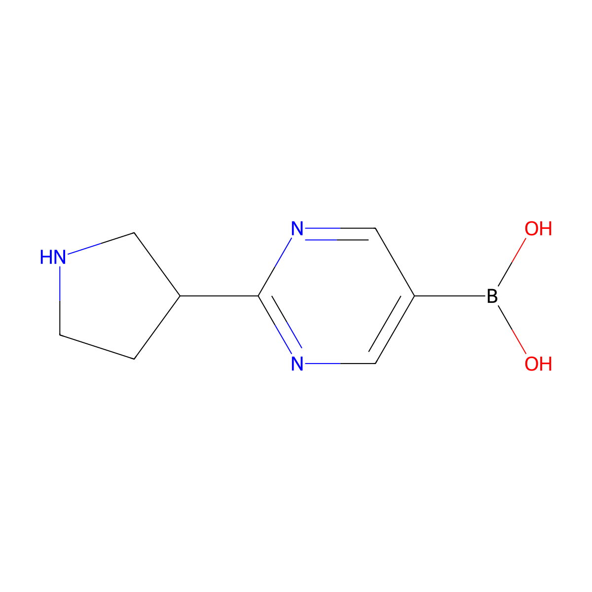 (2-(Pyrrolidin-3-yl)pyrimidin-5-yl)boronic acid molecular structure, CAS 2225152-33-8