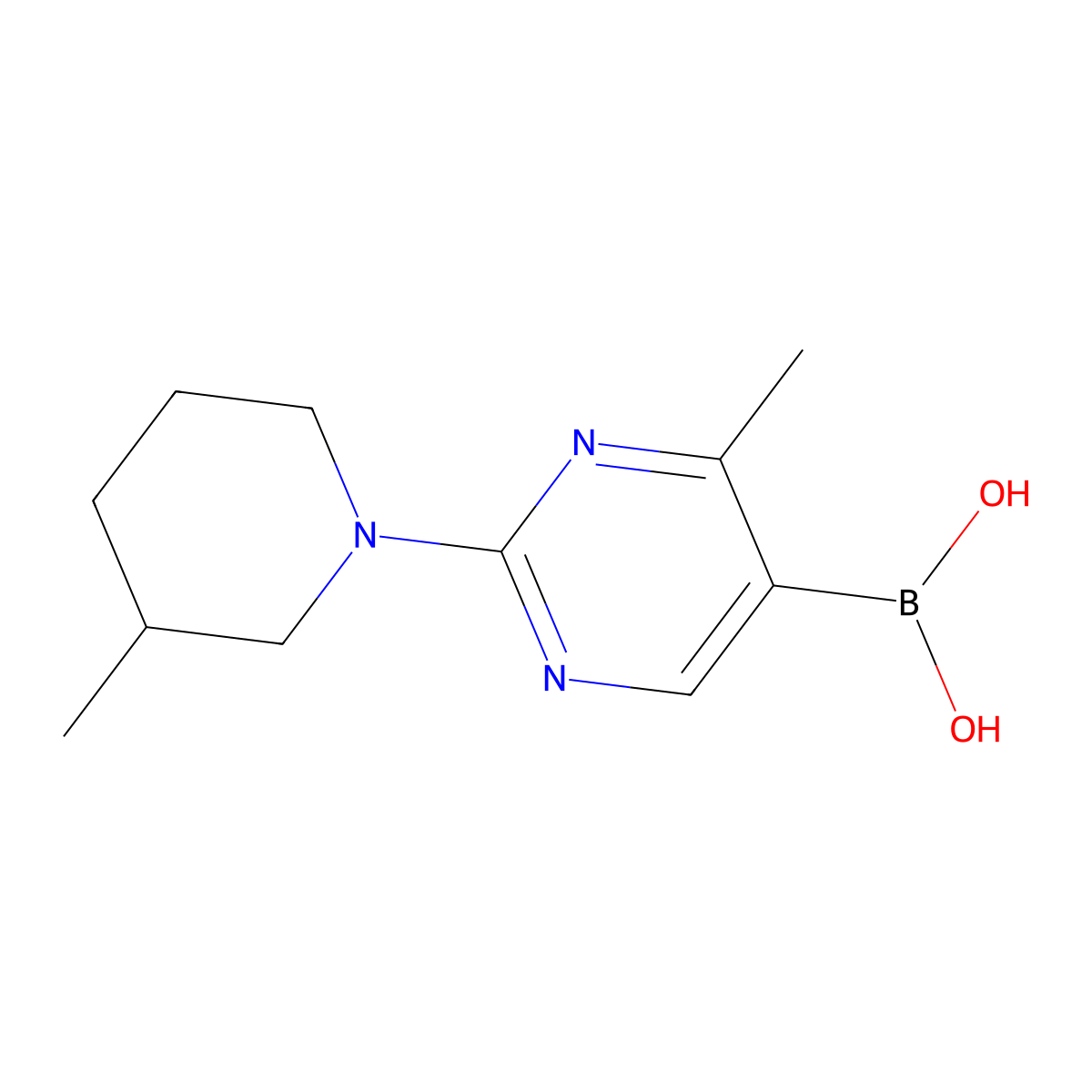 (4-Methyl-2-(3-methylpiperidin-1-yl)pyrimidin-5-yl)boronic acid molecular structure, CAS 2225152-35-0