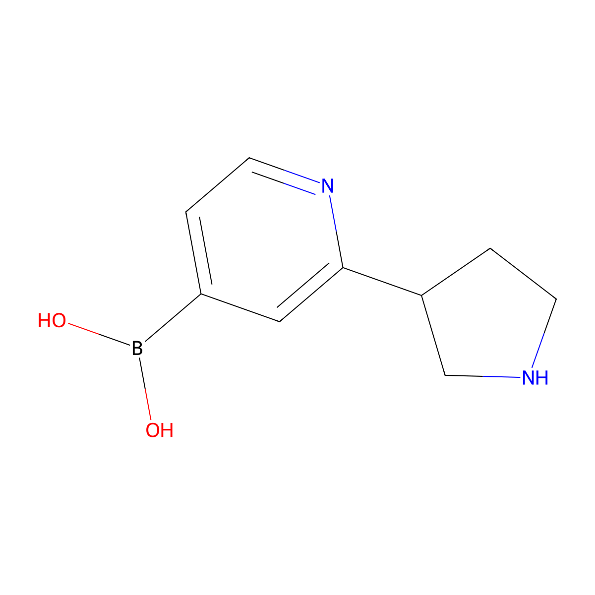 (2-(Pyrrolidin-3-yl)pyridin-4-yl)boronic acid molecular structure, CAS 2225152-36-1