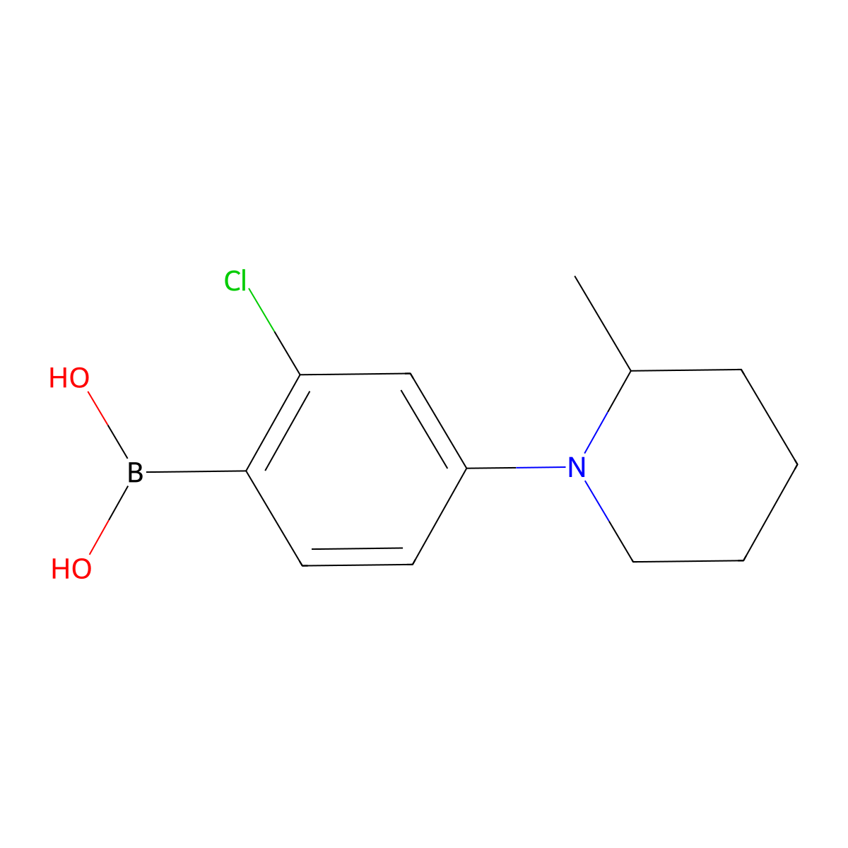 (2-Chloro-4-(2-methylpiperidin-1-yl)phenyl)boronic acid molecular structure, CAS 2225152-37-2