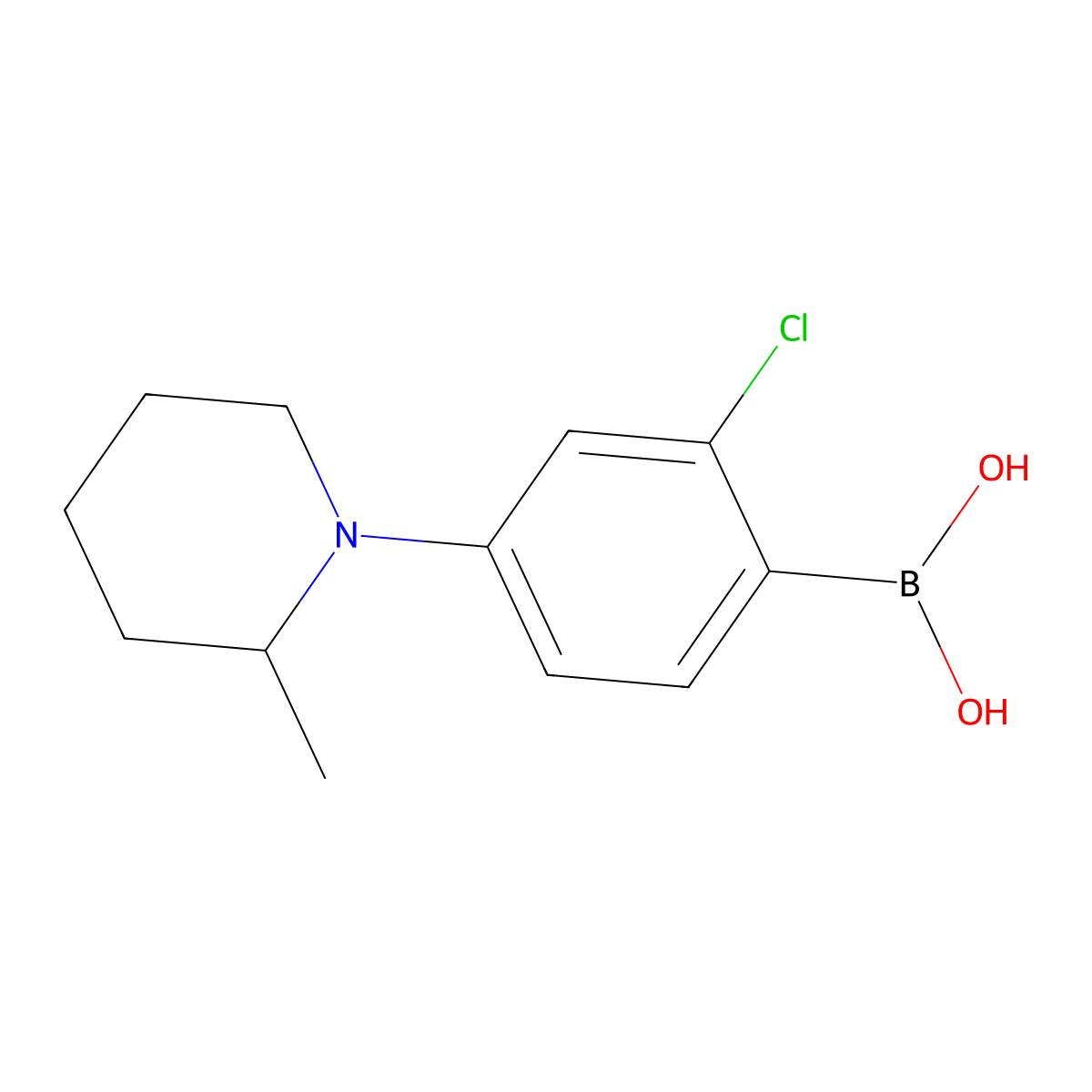 (2-Chloro-4-(2-methylpiperidin-1-yl)phenyl)boronic acid molecular structure, CAS 2225152-37-2