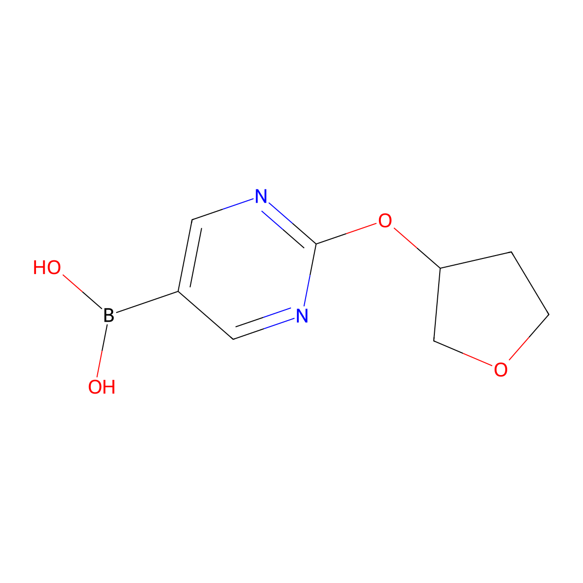 (2-((Tetrahydrofuran-3-yl)oxy)pyrimidin-5-yl)boronic acid molecular structure, CAS 2225152-47-4