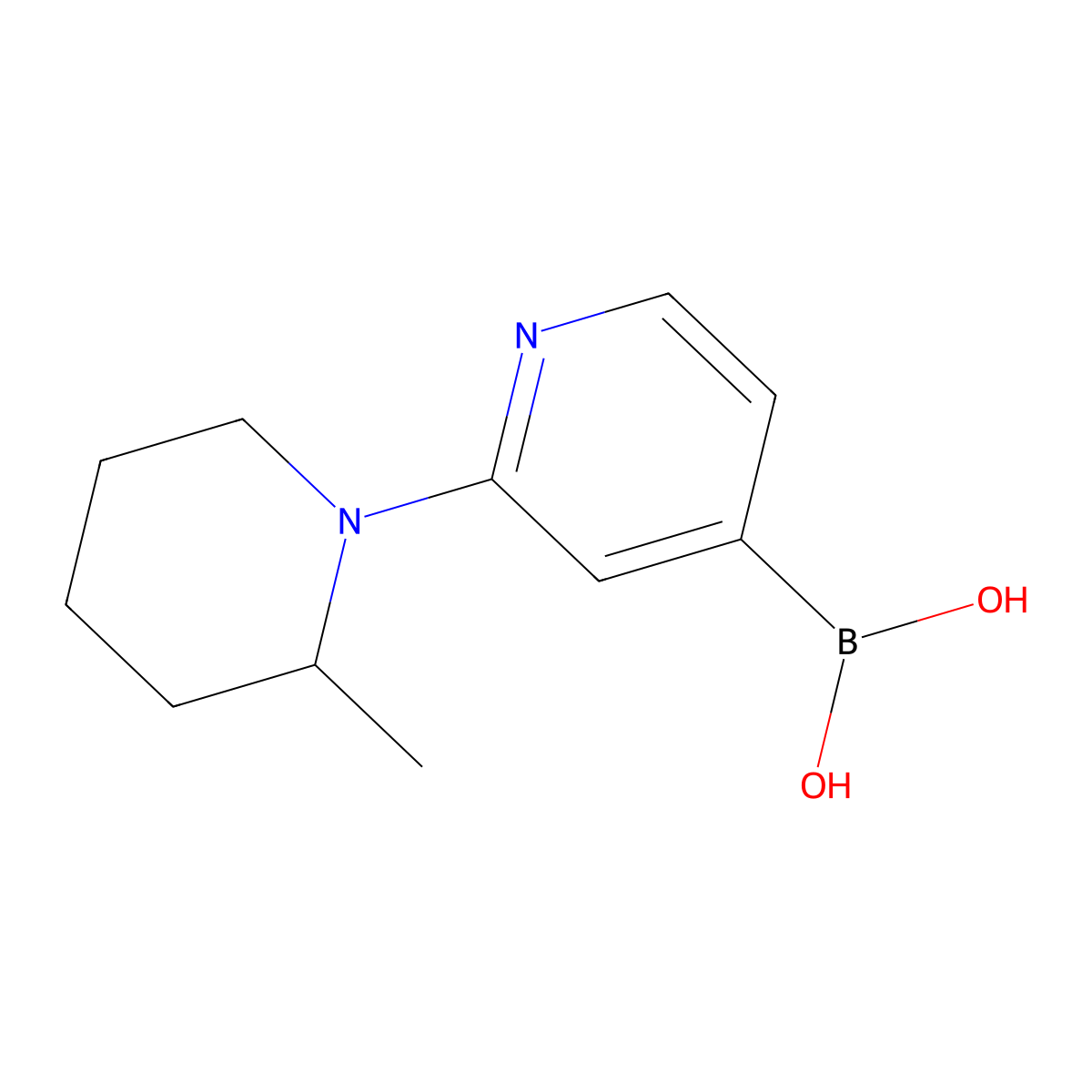 (2-(2-Methylpiperidin-1-yl)pyridin-4-yl)boronic acid molecular structure, CAS 2225152-48-5