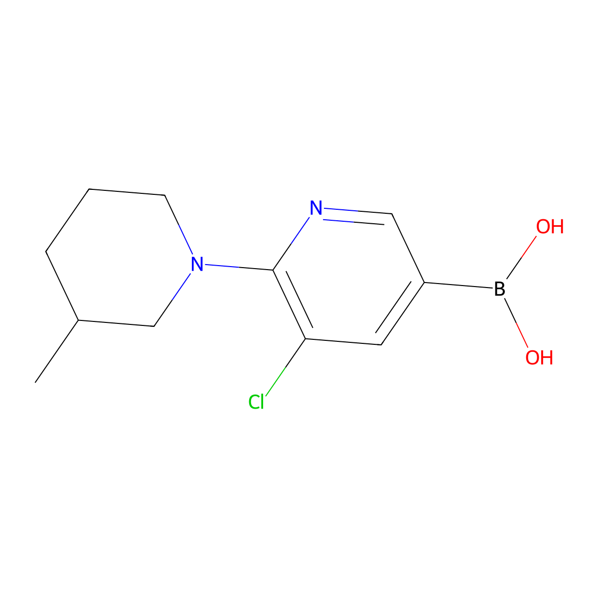(5-Chloro-6-(3-methylpiperidin-1-yl)pyridin-3-yl)boronic acid molecular structure, CAS 2225152-52-1