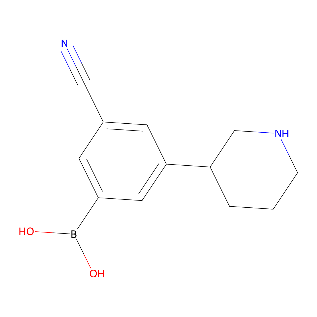 (3-Cyano-5-(piperidin-3-yl)phenyl)boronic acid molecular structure, CAS 2225152-54-3