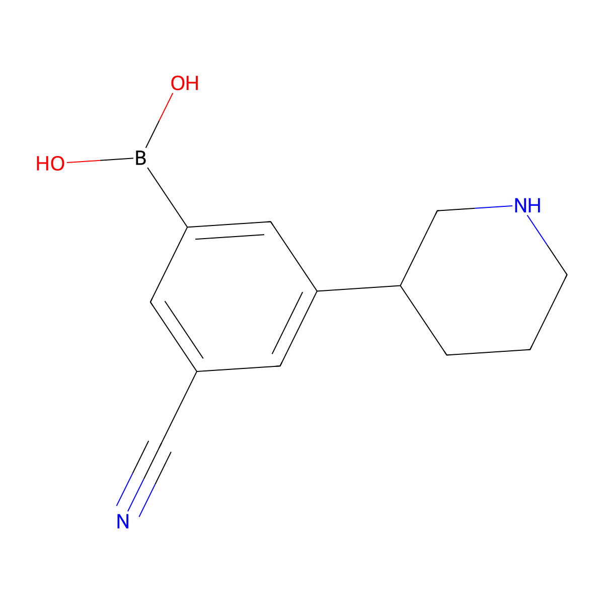 (3-Cyano-5-(piperidin-3-yl)phenyl)boronic acid molecular structure, CAS 2225152-54-3