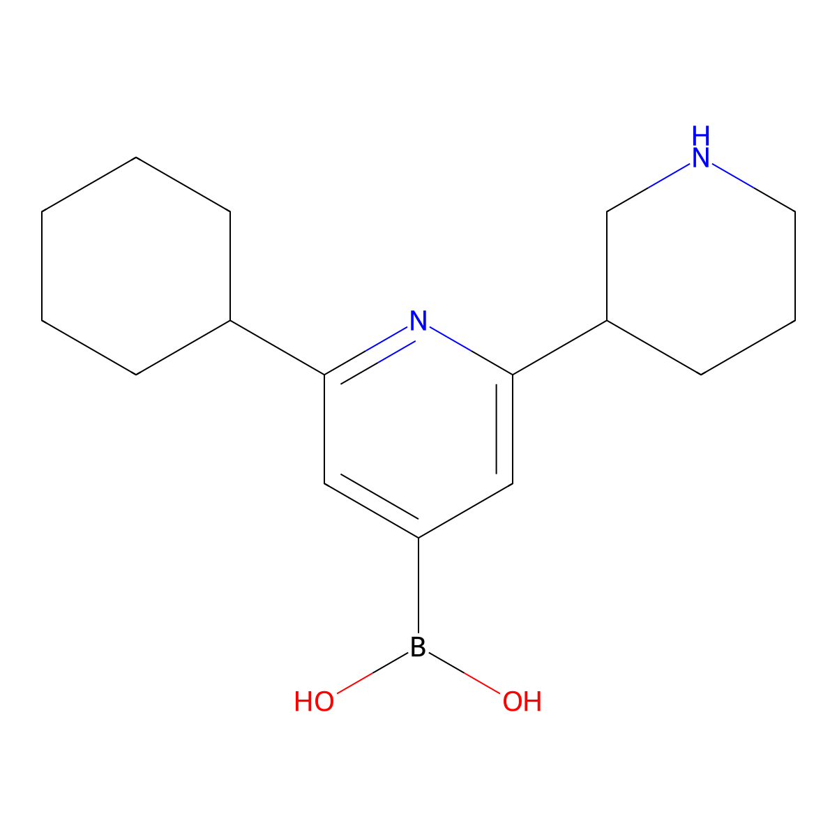 (2-Cyclohexyl-6-(piperidin-3-yl)pyridin-4-yl)boronic acid molecular structure, CAS 2225152-61-2