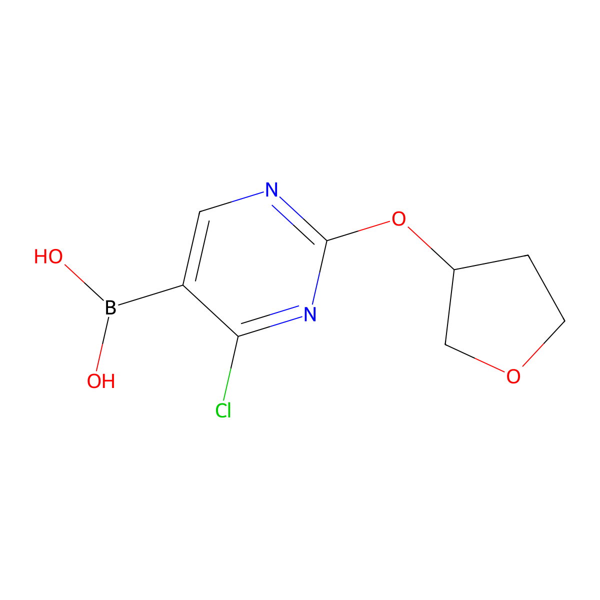 (4-Chloro-2-((tetrahydrofuran-3-yl)oxy)pyrimidin-5-yl)boronic acid molecular structure, CAS 2225152-62-3