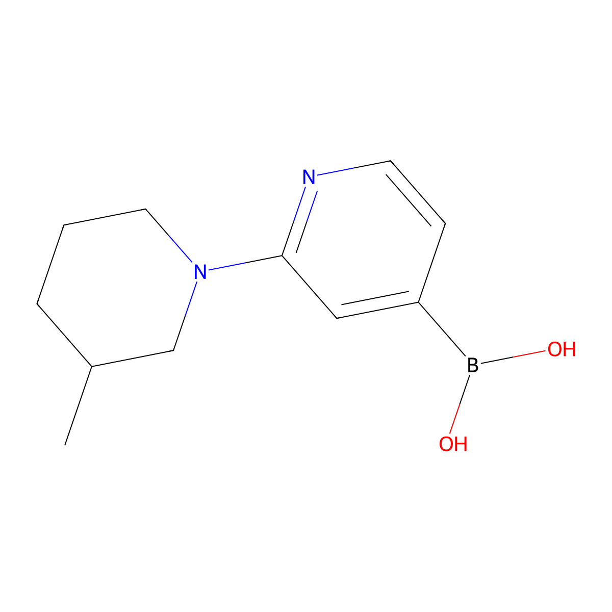 (2-(3-Methylpiperidin-1-yl)pyridin-4-yl)boronic acid molecular structure, CAS 2225152-63-4