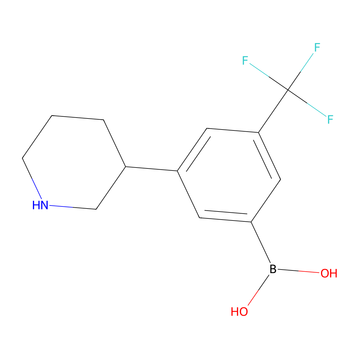 3-(Piperidin-3-yl)-5-trifluoromethylphenylboronic acid molecular structure, CAS 2225152-66-7