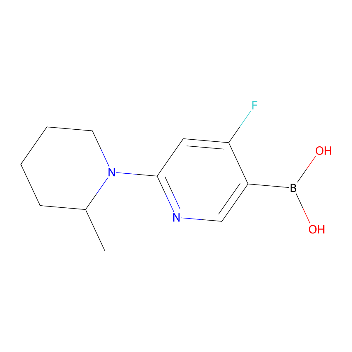 (4-Fluoro-6-(2-methylpiperidin-1-yl)pyridin-3-yl)boronic acid molecular structure, CAS 2225152-70-3