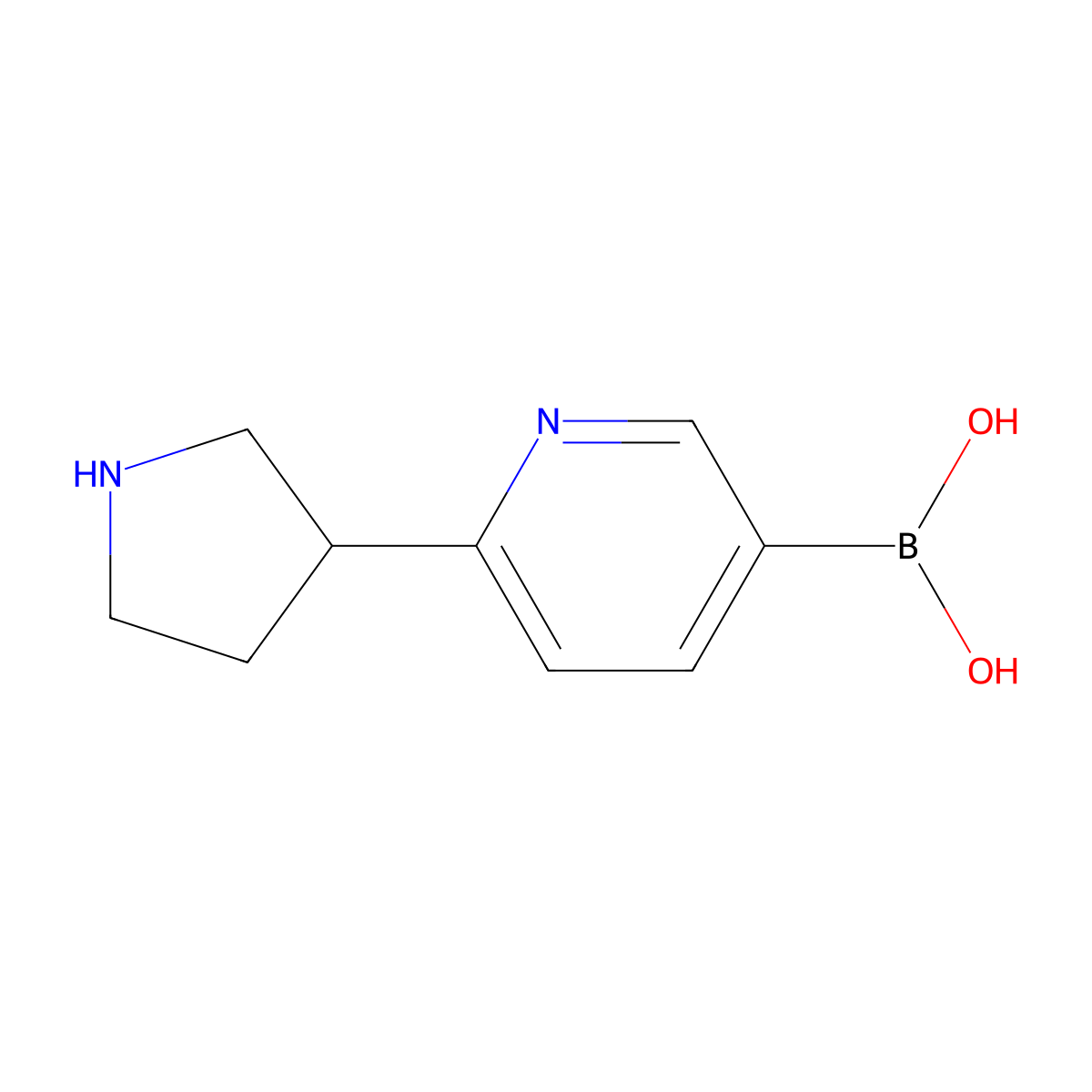 (6-(Pyrrolidin-3-yl)pyridin-3-yl)boronic acid molecular structure, CAS 2225152-71-4