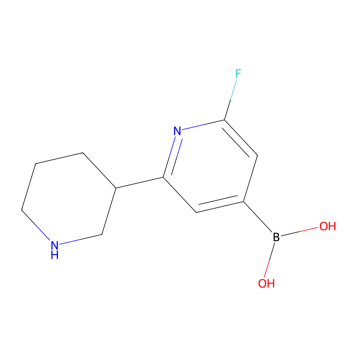 (2-Fluoro-6-(piperidin-3-yl)pyridin-4-yl)boronic acid molecular structure, CAS 2225152-72-5