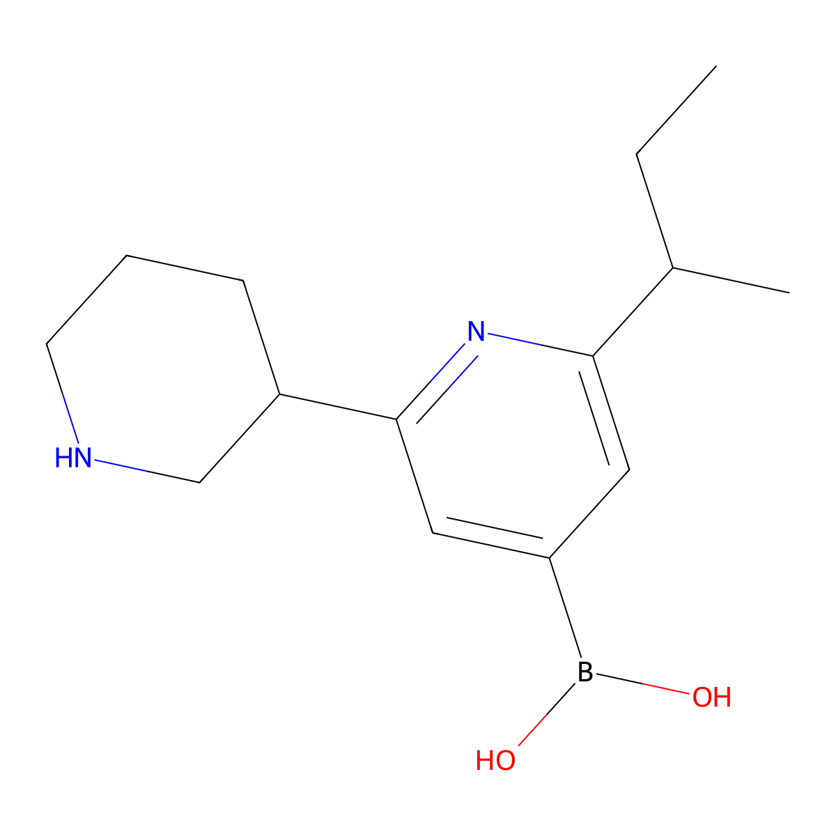 (2-(sec-Butyl)-6-(piperidin-3-yl)pyridin-4-yl)boronic acid molecular structure, CAS 2225152-73-6