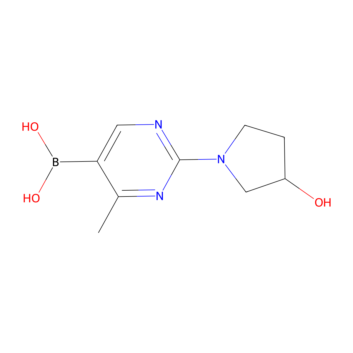 (2-(3-Hydroxypyrrolidin-1-yl)-4-methylpyrimidin-5-yl)boronic acid molecular structure, CAS 2225152-74-7