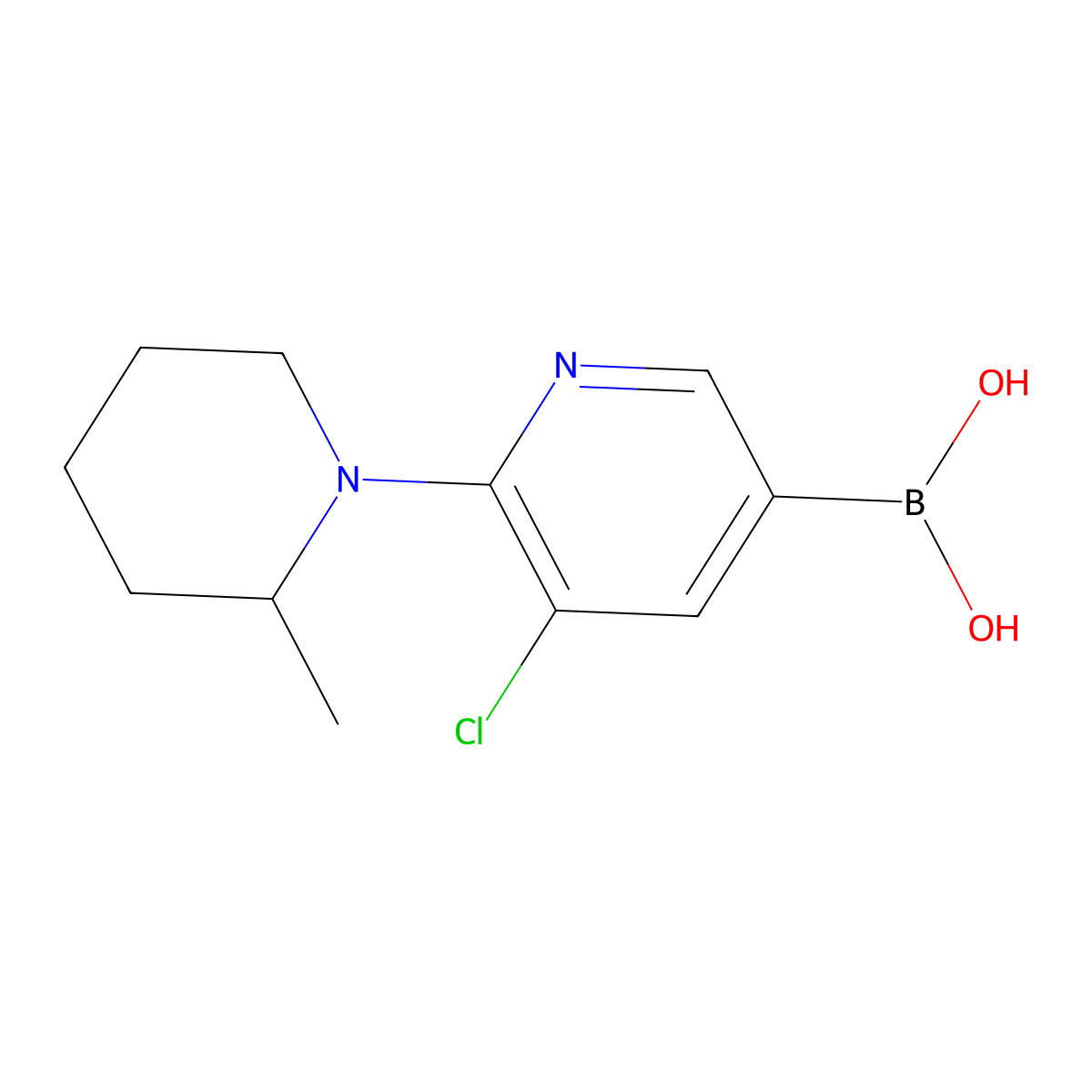 (5-Chloro-6-(2-methylpiperidin-1-yl)pyridin-3-yl)boronic acid molecular structure, CAS 2225152-78-1