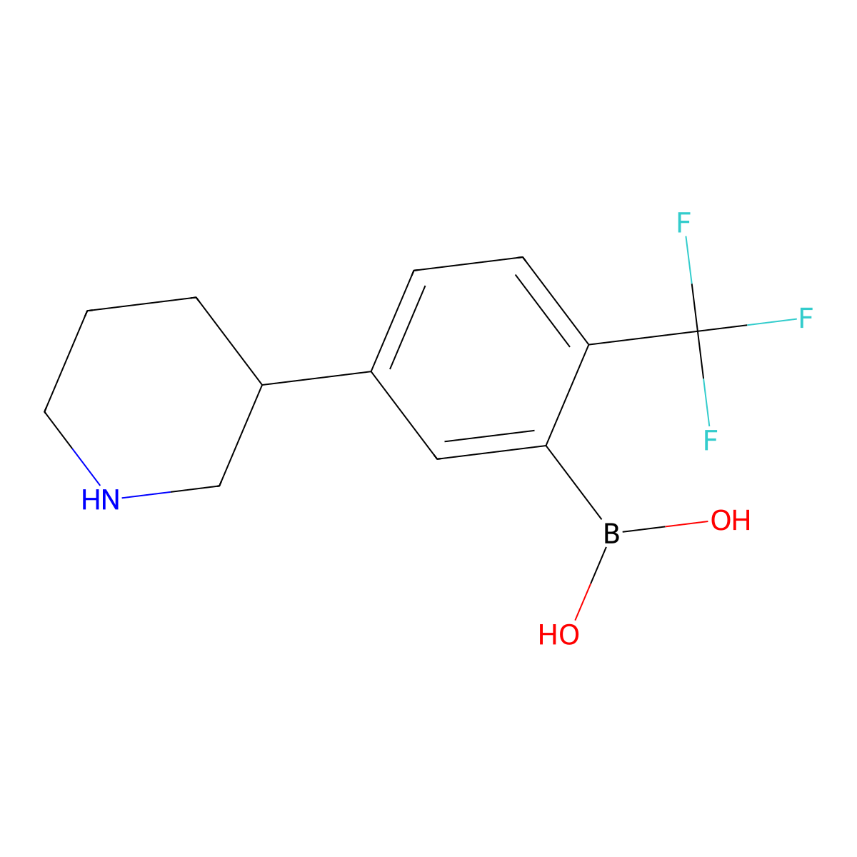 2-Trifluoromethyl-5-(piperidin-3-yl)phenylboronic acid molecular structure, CAS 2225152-80-5